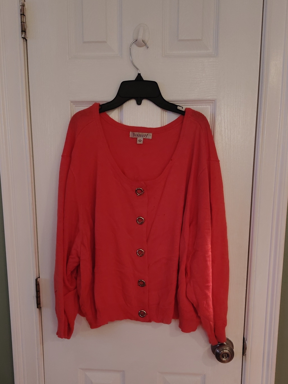 Roaman's Coral Button-Front Cardigan